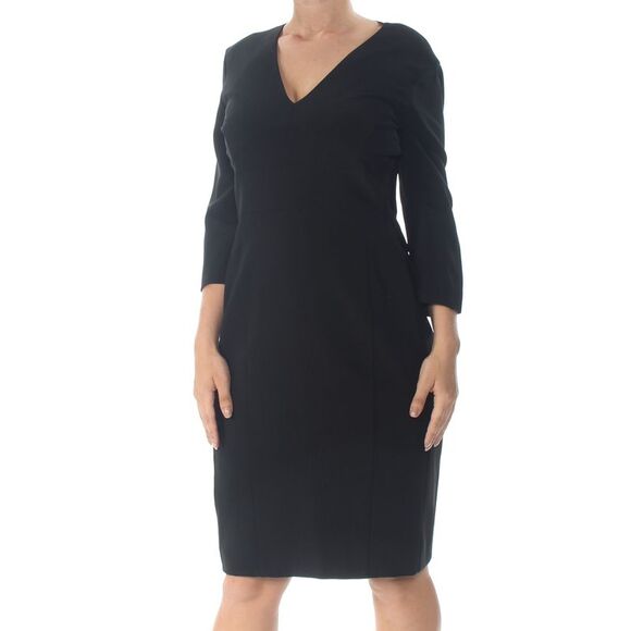 NARCISO RODRIGUEZ Womens Black Long Sleeve V Neck Knee Length Shift Dress 18 - Picture 1 of 4
